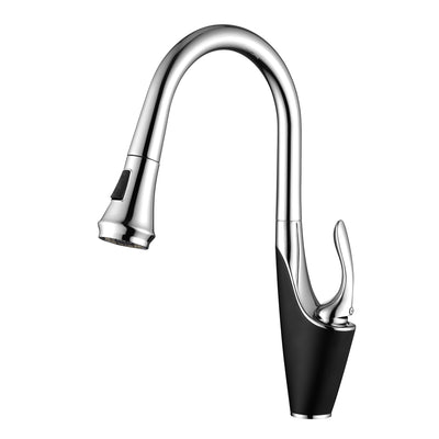 Robinet de cuisine Sumerain à trou unique avec douchette rétractable, robinet d'évier de cuisine en acier inoxydable à poignée unique, chrome et noir