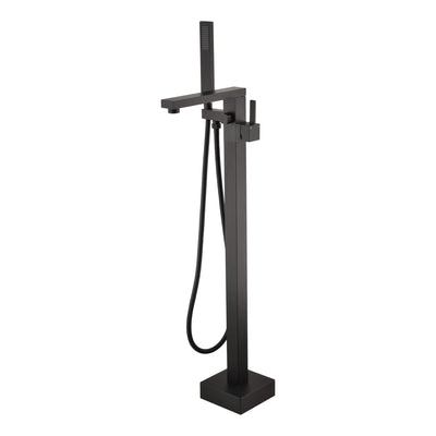 Robinet de baignoire autoportant moderne SUMERAIN, robinet de baignoire sur pied noir mat avec douchette, débit élevé