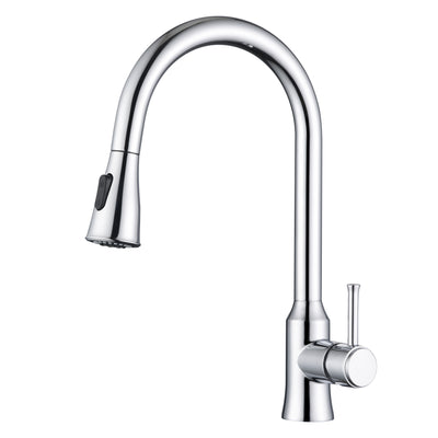 Robinet d'évier de cuisine moderne SUMERAIN sans plomb à col haut avec douchette escamotable, double mode, finition chrome