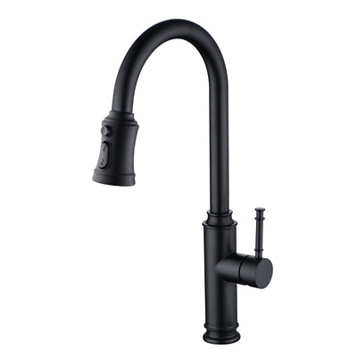 Robinet de cuisine SUMERAIN à levier unique avec bec haut extractible, robinet d'évier à trou unique en acier inoxydable avec pulvérisateur extractible, noir mat