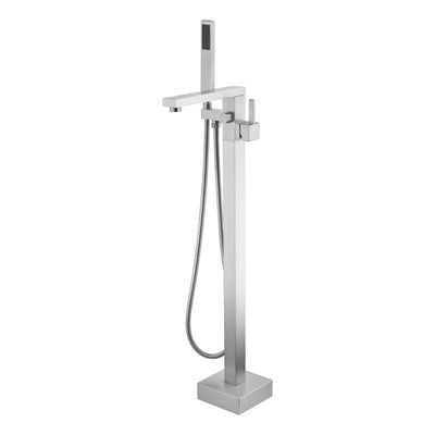 Robinet de baignoire autoportant SUMERAIN finition nickel brossé, robinet de baignoire de salle de bain moderne en laiton à poignée unique sur pied, débit élevé