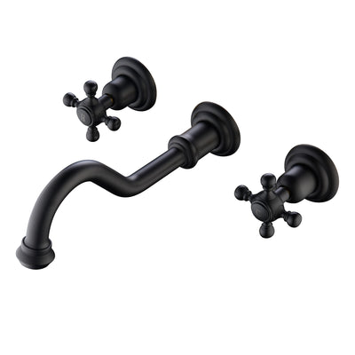 Robinet de lavabo mural classique SUMERAIN pour vasque, robinet de lavabo à 3 trous avec poignées croisées noir mat, valve encastrée incluse