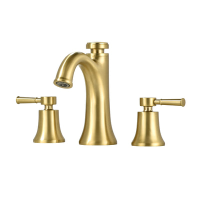 Robinet de salle de bain à 3 trous à large écartement avec fonction mémoire de température, robinet de vanité moderne à double pulvérisation en laiton massif, finition or brossé