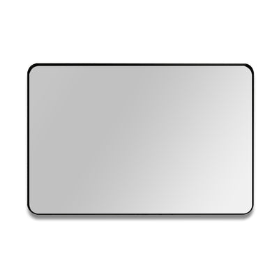 Miroir de salle de bain SUMERAIN noir mat, miroir mural en verre trempé 20x30 pouces avec coins arrondis, se suspend horizontalement ou verticalement