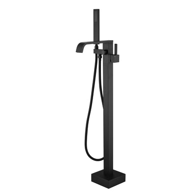 Robinet de baignoire autoportant moderne SUMERAIN, robinet de baignoire cascade noir mat sur pied avec douchette, débit élevé