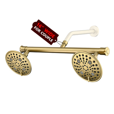 sumerain Douche double 2-en-1 avec valve d'arrêt pour deux personnes, pulvérisateur haute pression 6 fonctions et bras de douche de 20", or brossé