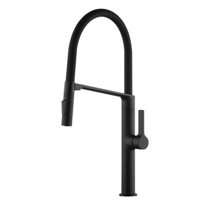 Robinet de cuisine SUMERAIN noir mat à trou unique, robinet d'évier avec douchette escamotable sans plomb, montage sur plan