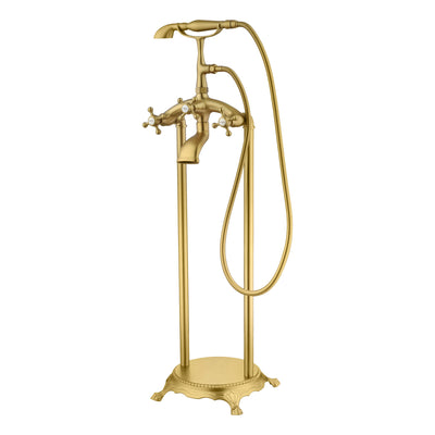 Robinet de baignoire autoportant SUMERAIN finition or brossé, robinet de baignoire style cascade antique avec douchette, débit élevé