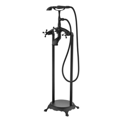 Robinet de baignoire autoportant classique SUMERAIN, robinet de baignoire style cascade noir mat à montage au sol avec douchette, débit élevé