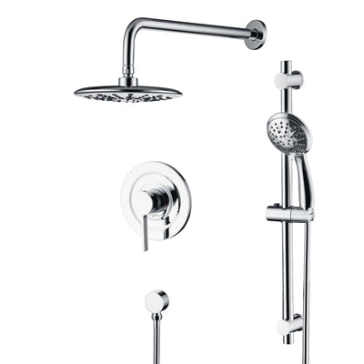 sumerain Système de douche moderne pour salle de bain avec pomme de douche pluie haute pression, douchette à main 3 réglages et barre coulissante réglable, valve incluse, finition chrome