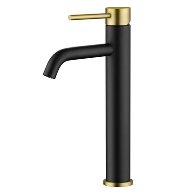 Robinet de lavabo surélevé SUMERAIN pour salle de bain, robinet de lavabo haut noir et or, poignée unique, trou unique, sans plomb, acier inoxydable 304