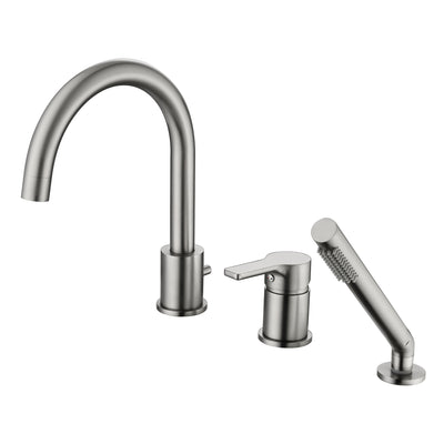 Robinet de baignoire romaine avec pulvérisateur de douche à main et valve, nickel brossé