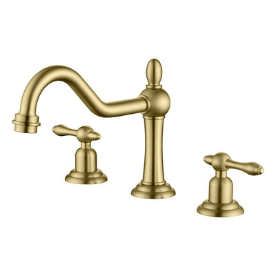 sumerain Robinet de lavabo de salle de bain à large écartement 8 pouces 3 trous, robinet de vanité à 2 poignées or brossé avec bec pivotant