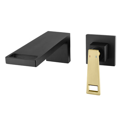 Robinet mural SUMERAIN pour salle de bain, robinet à poignée unique pour lavabo à vasque avec valve d'installation en laiton, noir et or