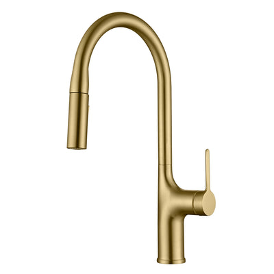 Robinet de cuisine Sumerain avec douchette rétractable double mode, robinet d'évier de cuisine à arc haut à poignée unique sans plomb finition or brossé