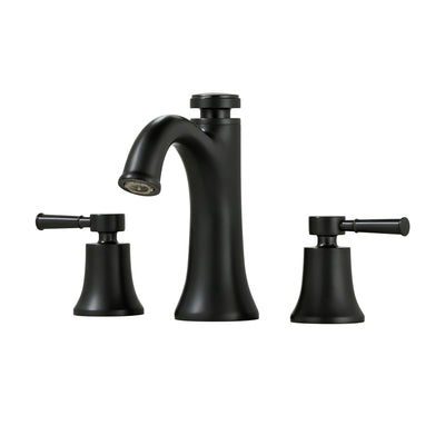 Robinet de lavabo de salle de bain Sumerain noir mat à large écartement, robinet de lavabo à 3 trous et 2 poignées avec modes de pulvérisation doubles, mémoire de température, laiton massif