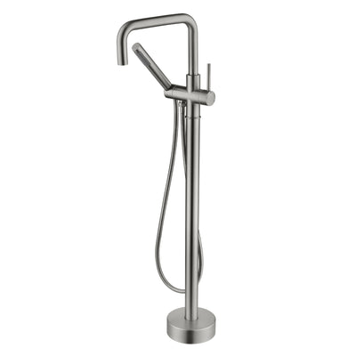 Robinet de baignoire moderne SUMERAIN monté au sol avec douchette, robinet autoportant en nickel brossé à haut débit