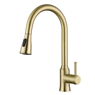 Robinet de cuisine industriel moderne SUMERAIN avec douchette escamotable, acier inoxydable sans plomb, poignée unique, finition or brossé