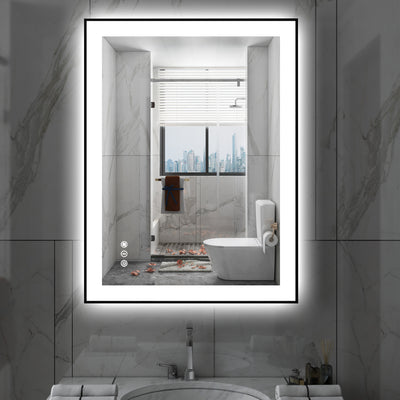 Miroir de salle de bain LED anti-buée intelligent Sumerain 28"x36" avec éclairage, miroir mural noir avec lumière avant et rétroéclairage, 3 températures de couleur, variation d'intensité sans palier