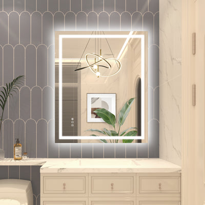Miroir de salle de bain LED SUMERAIN 30 x 36 pouces avec lumières, miroir de vanité mural intelligent anti-buée dimmable sans paliers avec 3 températures de couleur, verre trempé