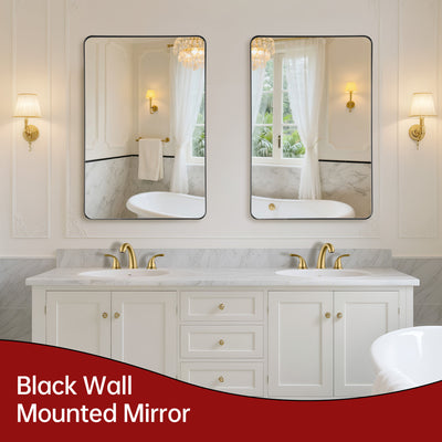 Lot de 2 miroirs de salle de bain SUMERAIN noirs, ensemble de deux miroirs de toilette en verre trempé encadrés en aluminium pour meuble double vasque, 24x36 pouces montage horizontal ou vertical