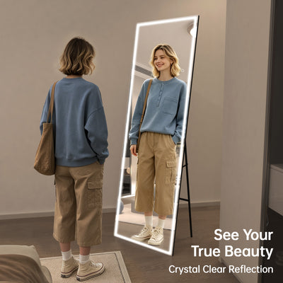 Miroir sur pied grand format Sumerain 75"x28" avec LED, miroir pleine longueur avec lumière réglable sans palier, éclairage 3 couleurs, miroir mural pour chambre, dressing, vestiaire, verre trempé