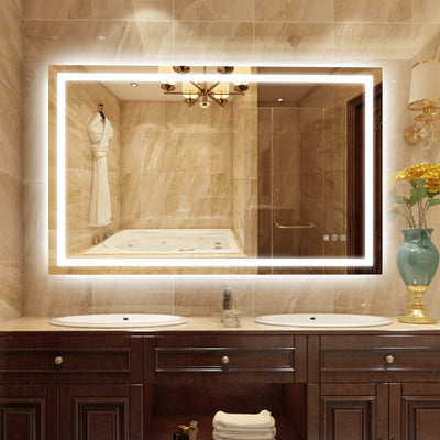 Miroir de salle de bain LED SUMERAIN 48 x 30 pouces avec lumières, éclairage arrière + avant, miroir de maquillage éclairé à 3 températures de couleur pour mur, anti-buée, luminosité réglable, fonction mémoire, verre trempé