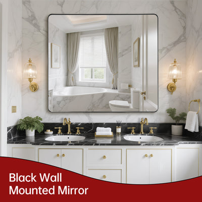 Grand miroir de salle de bain SUMERAIN 40x36 pouces, miroir de meuble encadré en aluminium avec verre trempé incassable pour une salle de bain ou un salon spacieux, suspension horizontale/verticale