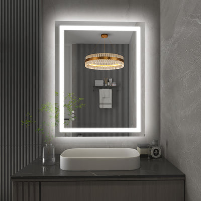 Miroir de salle de bain LED SUMERAIN avec éclairage frontal et rétroéclairage, miroir de vanité mural intelligent dimmable 28 x 36 pouces, 3 couleurs, anti-buée, fonction mémoire, verre trempé, certifié ETL