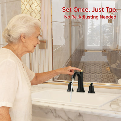 Robinet de salle de bain Sumerain à 3 trous, robinet de lavabo moderne en laiton massif avec modes de pulvérisation doubles, mémoire de température, noir et or