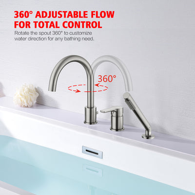 Robinet de baignoire romaine avec pulvérisateur de douche à main et valve, nickel brossé