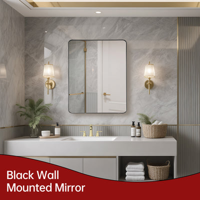 Miroir de salle de bain SUMERAIN avec cadre noir mat, miroir mural aux coins arrondis 24x30 pouces avec verre trempé incassable, montage flexible horizontal ou vertical