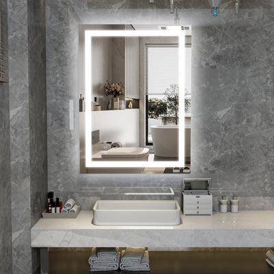 Miroir de salle de bain LED SUMERAIN 24 x 32 pouces avec lumières, miroir de vanité mural intelligent anti-buée dimmable sans paliers, 3 lumières colorées, fonction mémoire, verre trempé