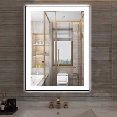 Miroir de salle de bain LED Sumerain pour mur, 24 x 32 pouces, miroir de maquillage anti-buée éclairé avec éclairage avant et arrière, variation d'intensité sans palier, 3 températures de couleur, mémoire, verre trempé