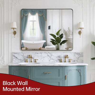 Miroir de meuble noir SUMERAIN, miroir de salle de bain encadré en aluminium 40x32 pouces avec coins arrondis et verre facile à nettoyer pour maisons modernes, convient pour salle de bain et couloir