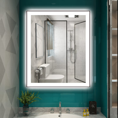 Miroir LED Sumerain 30 x 36 pouces cadre noir pour salle de bain, miroir anti-buée à variation d'intensité sans palier avec éclairage, 3 températures de couleur