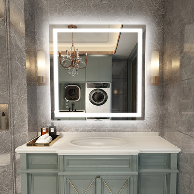 Miroir de salle de bain LED moderne SUMERAIN pour mur, 36 x 36 pouces, miroir de vanité éclairé rétroéclairé + éclairage frontal dimmable sans paliers avec anti-buée, 3 modes de couleur, fonction mémoire et verre trempé, facile à installer