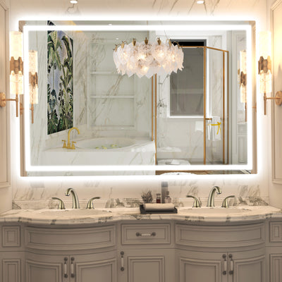 Miroir de salle de bain LED moderne SUMERAIN pour mur, miroir de maquillage intelligent en verre trempé 55 x 36 pouces avec anti-buée, luminosité réglable, 3 températures de couleur, miroir de maquillage LED plus lumineux