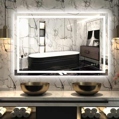 Miroir de salle de bain LED Sumerain 48" x 32" — miroir de maquillage intelligent à éclairage arrière et avant réglable, anti-buée, 3 températures de couleur, fonction mémoire, verre trempé, certifié ETL