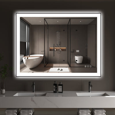 Miroir de maquillage éclairé Sumerain 40 x 30 pouces pour mur de salle de bain, miroir LED anti-buée intelligent à luminosité réglable avec éclairage avant et arrière, 3 modes d'éclairage, fonction mémoire