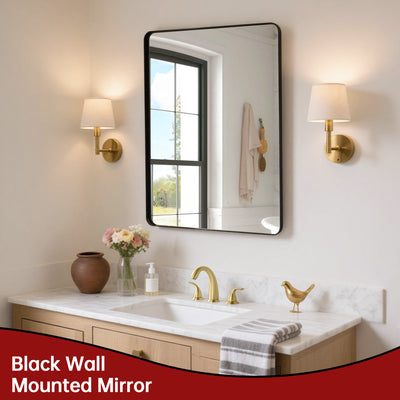 Miroir de salle de bain SUMERAIN noir mat, miroir mural 22x30 pouces avec cadre en aluminium, verre trempé, suspension horizontale ou verticale pour entrée, salle de bain, salon