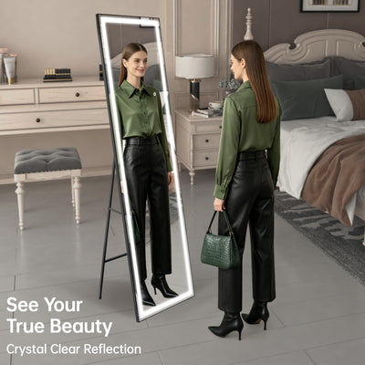 Miroir pleine longueur Sumerain avec lumières LED, miroir sur pied 67"x20" avec gradation et 3 éclairages colorés, grand miroir de corps entier pour chambre, dressing, vestiaire, cadre noir