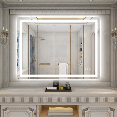 Grand miroir de salle de bain LED intelligent Sumerain 48" x 36" — miroir de maquillage intelligent à éclairage arrière et avant, anti-buée, intensité variable sans palier, 3 modes de couleur, fonction mémoire, verre trempé