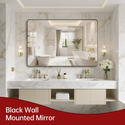 Miroir de meuble de salle de bain SUMERAIN 48x32 pouces, miroir mural encadré en aluminium noir mat avec verre trempé pour grands espaces dans salles de bain modernes ou style ferme
