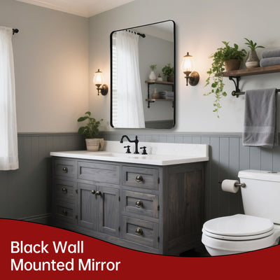 Miroir de salle de bain SUMERAIN noir pour meuble, miroir encadré en aluminium 24 x 32 pouces avec verre trempé incassable, options de suspension polyvalentes pour lavabo ou entrée