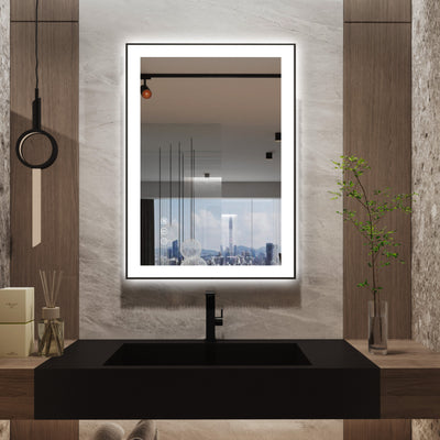 Miroir de salle de bain LED Sumerain 20 x 28 pouces avec cadre, miroir de maquillage éclairé avant et arrière, miroir mural anti-buée à intensité variable avec 3 températures de couleur, fonction mémoire et verre trempé