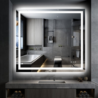 Miroir de salle de bain LED SUMERAIN 40 x 36 pouces avec lumières, éclairage avant et arrière, miroir de maquillage à intensité variable sans palier avec 3 températures de couleur pour mur, anti-buée, fonction mémoire, verre trempé incassable
