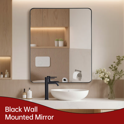 Miroir de meuble de salle de bain SUMERAIN avec verre trempé incassable, miroir mural moderne noir mat 36x30 pouces avec cadre en aluminium pour entrée, salon et style ferme, montage horizontal/vertical