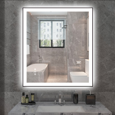 Miroir de salle de bain LED Sumerain avec éclairage, 32"x36", miroir anti-buée avant et arrière pour mur, luminosité réglable, 3 températures de couleur