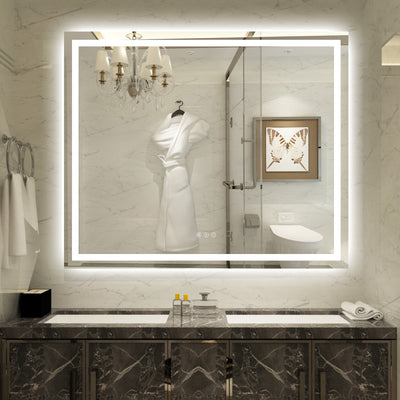 Miroir de salle de bain LED SUMERAIN 48 x 40 pouces avec lumières, éclairage avant et arrière, miroir de maquillage à intensité variable sans palier avec 3 températures de couleur pour mur, anti-buée, fonction mémoire, verre trempé incassable